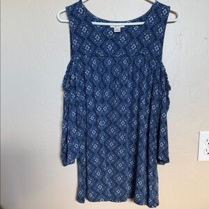 Style & Co. Navy Geometric Blouse